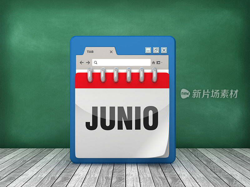 网页浏览器与JUNIO日历-西班牙语单词- 3D渲染